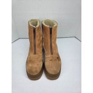 Clergerie Paris Tan Suede Fur Lined Zip Front Platform Boots Women's size 38.5